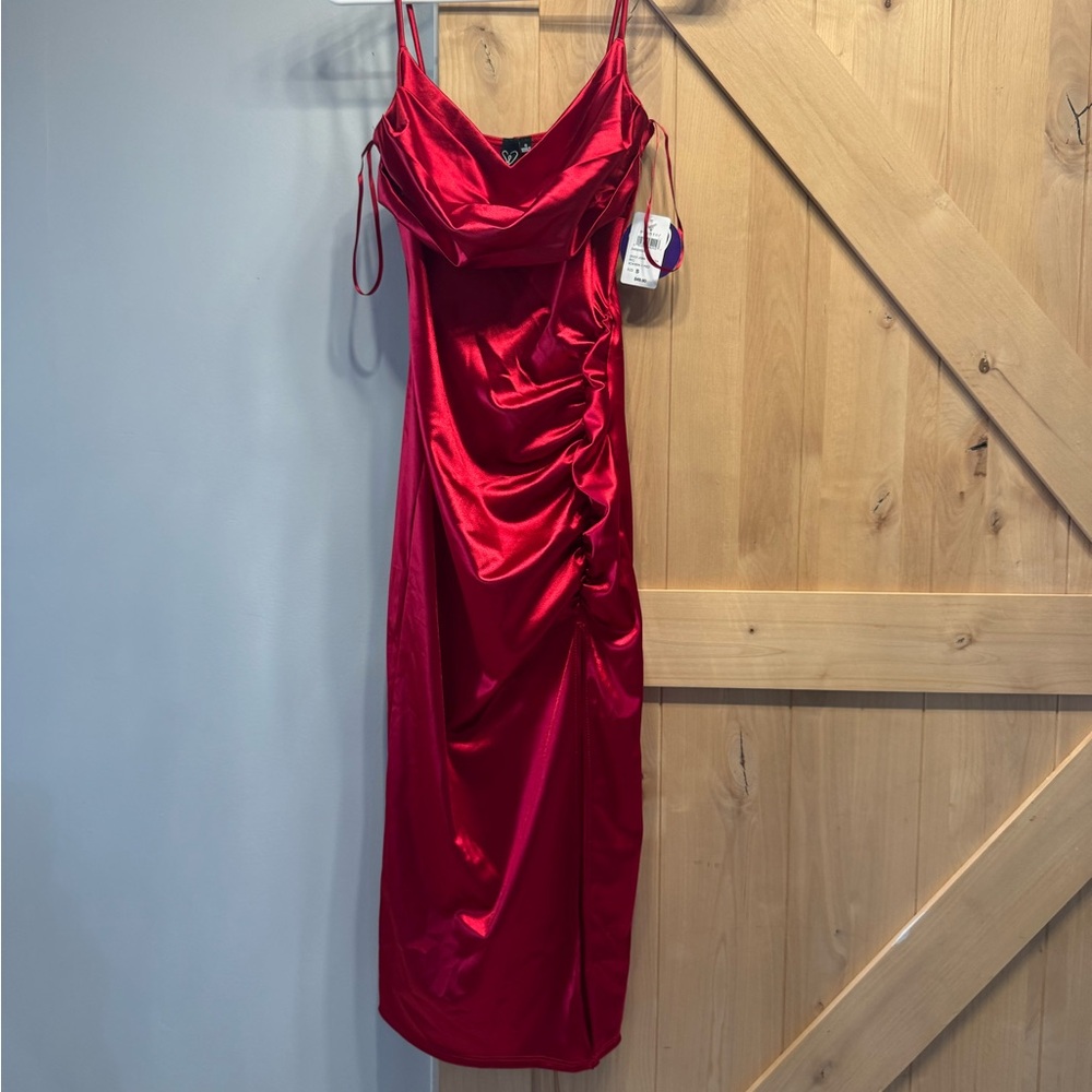 Windsor Striking Red Satin Midi Dress